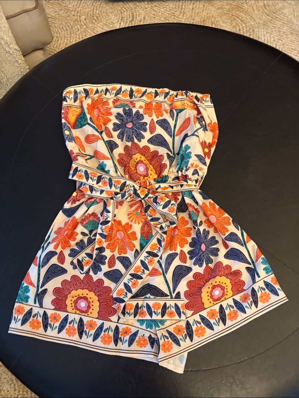 SHEIN Cream Floral Strapless Romper with Pastel Blooms